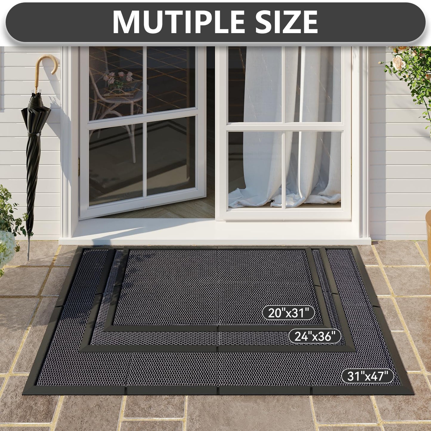 Quqei Front Door Mat Outside Entrance, 24"x36" Heavy Duty Outdoor Doormat Dirt Trapper, Non Slip Durable Welcome Mat for Front Back Door, Entry, Indoor, Porch, Low Pile, Easy to Clean, Grey