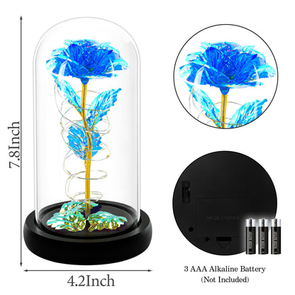Childom Valentines Day Rose Gifts for Her,Birthday Gifts for Women Mom Mothers Day,Flowers for Delivery Prime,Blue Light Up Rose in A Glass Dome,Anniversary Valentines Rose Gift for Wife Daughter