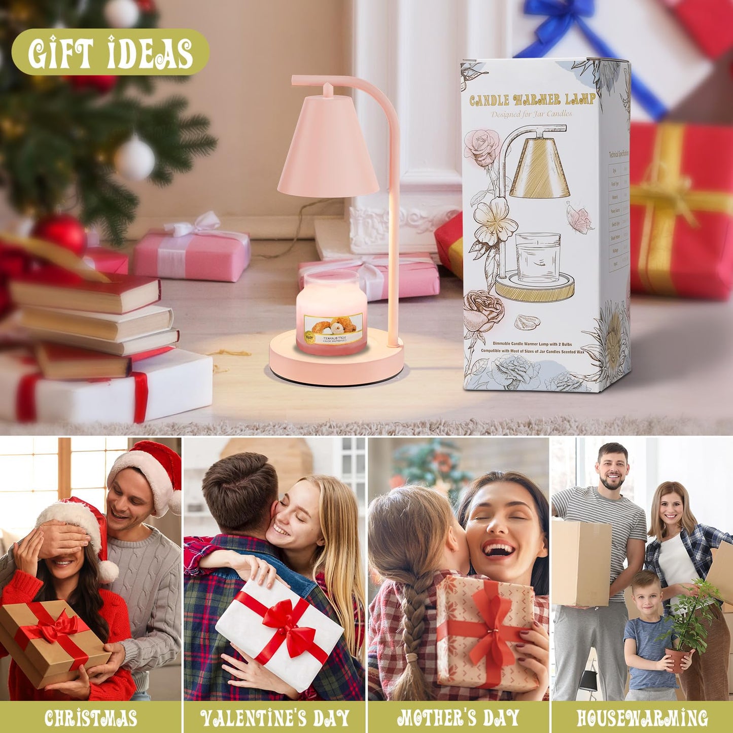 Hong-in Pink Candle Warmer Lamp - with Timer & Dimmer, Cozy Christmas Gift for Women Mom, Modern Home Decor House Warming Gifts Wax Melt Warmer for Scented Jar Candles