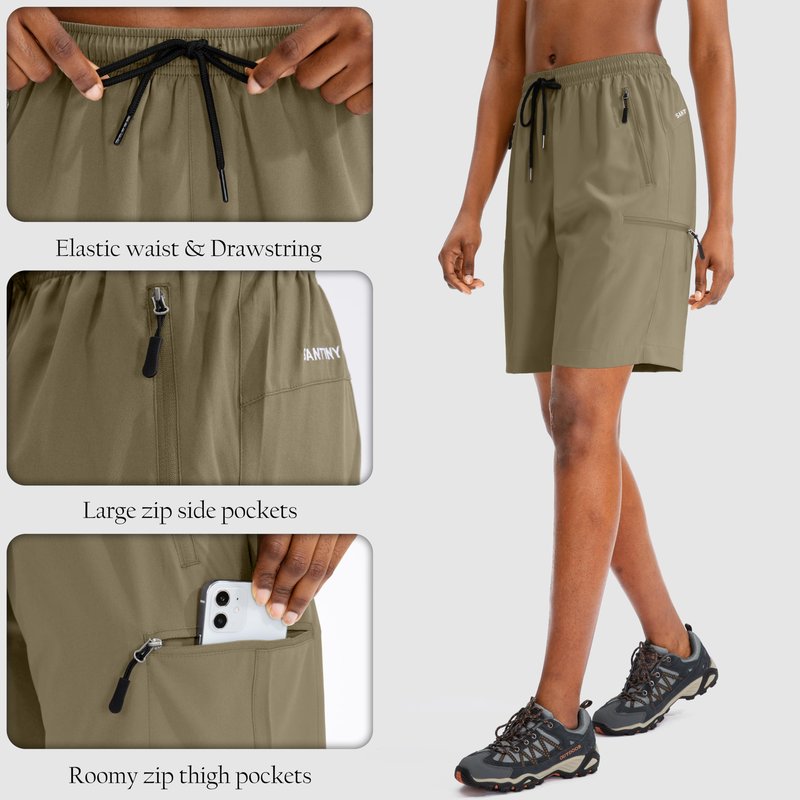 SANTINY Women's 5''/ 7''/9'' Hiking Cargo Shorts Quick Dry Lightweight Summer Shorts for Women Athletic Zipper Pockets(Dusty Khaki_3XL)