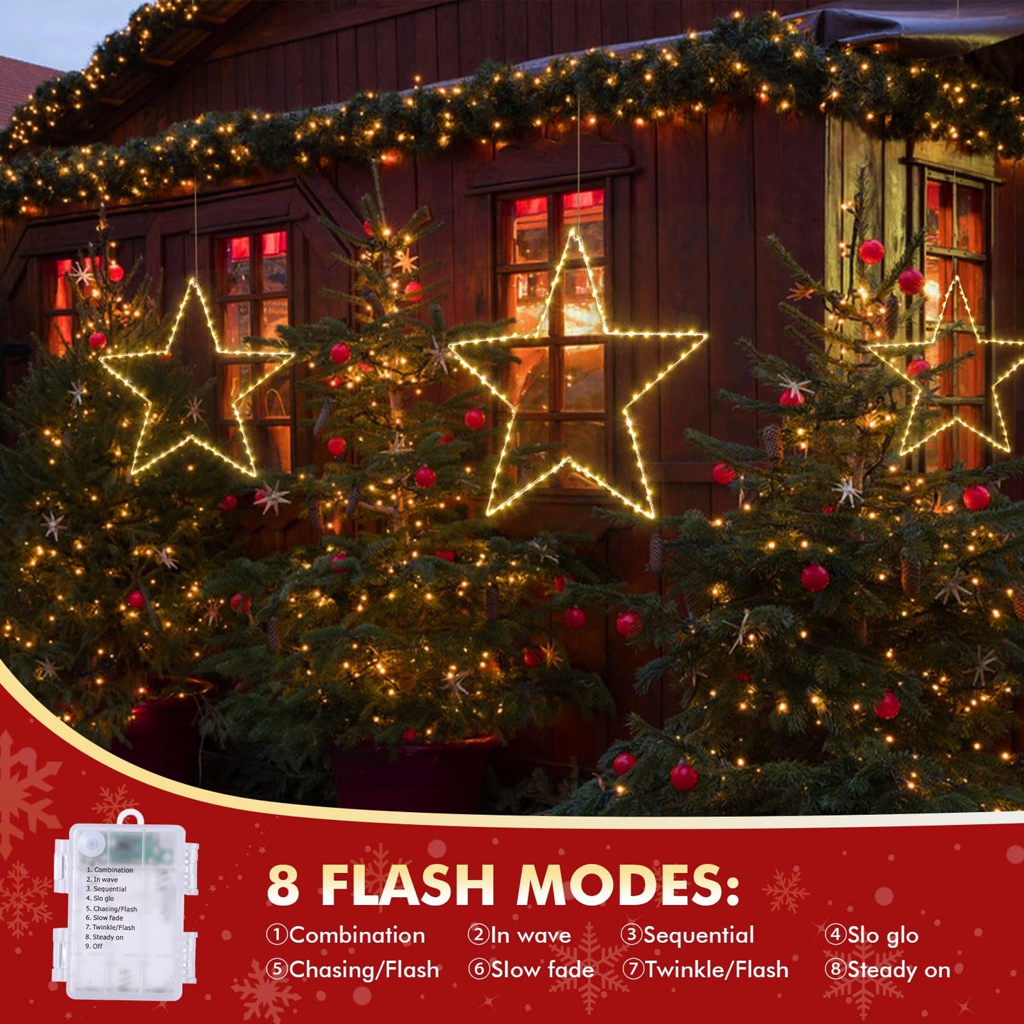 Marchpower Christmas Window Star Silhouette Lights, 19inch 70LED 2 Pack Large Star Lighted Xmas Decoration Battery Operated Twinkle Stars Light Outdoor Timer Lights Wedding Party Home Décor-Warm White