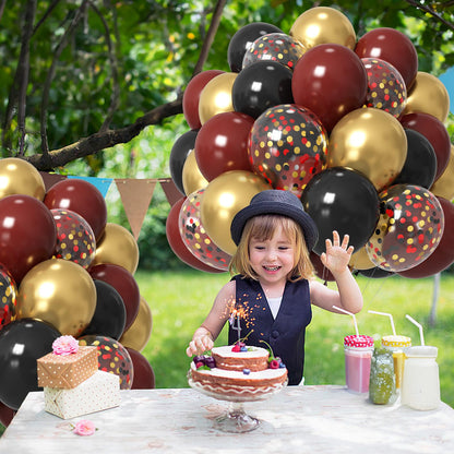 HILAVO Black Burgundy Gold Balloons 12 Inch Burgundy Maroon Red Black Metallic Gold Latex Confetti Balloon for Kids Graduation Birthday Baby Shower Party Decoration