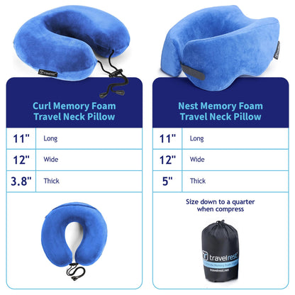 TRAVELREST Nest Neck Pillow Travel Essentials - Memory Foam Pillow and Patented Design, Support for Long Flights, Travel Accessories, Comfortable and Compact, Washable, Attaches to Luggage - Gray