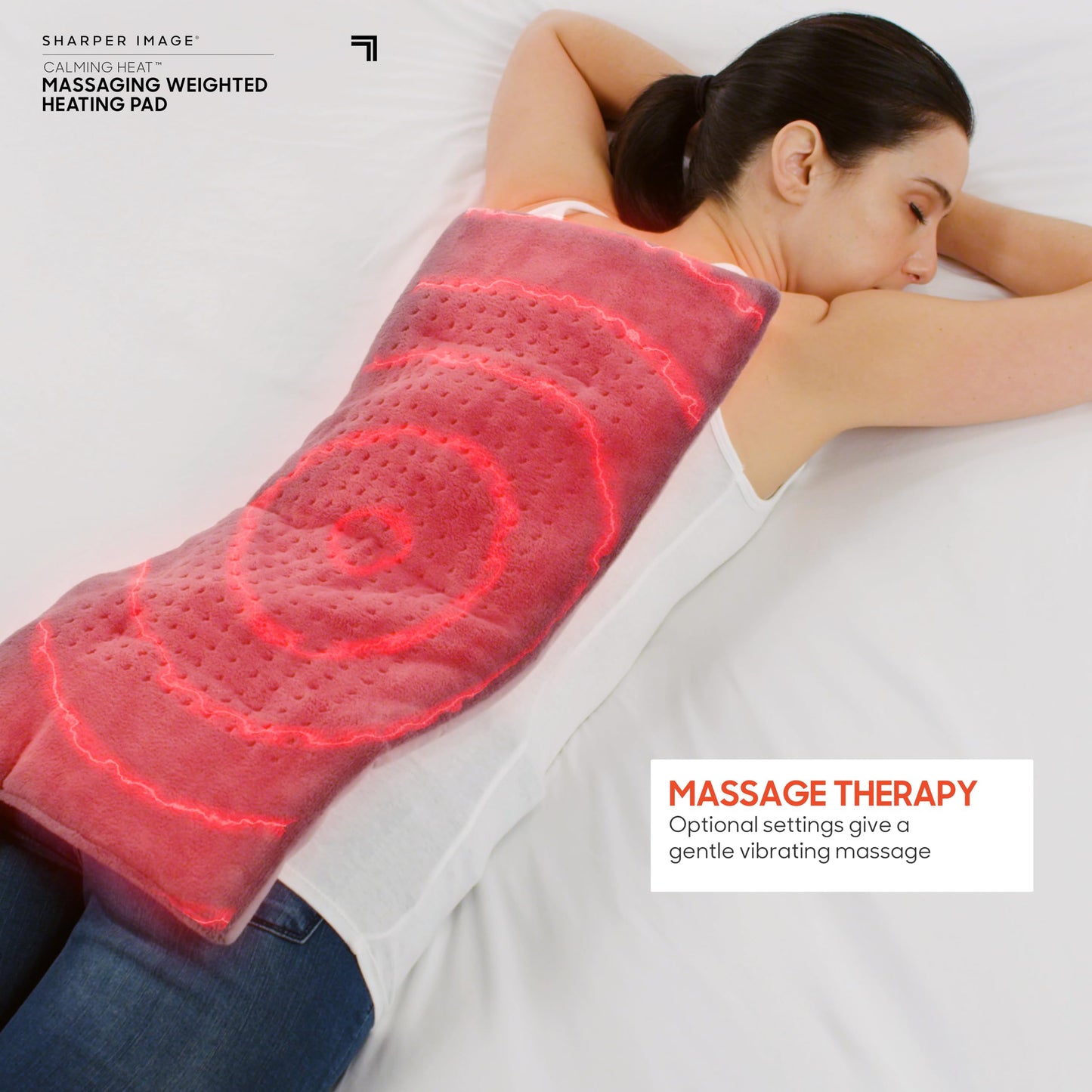Calming Heat Massaging Weighted Heating Pad by Sharper Image- Electric Heating Pad with Massaging Vibrations, Auto-Off,12 Settings- 3 Heat, 9 Massage- 27 Relaxing Combinations, 12” x 24”, 4lbs