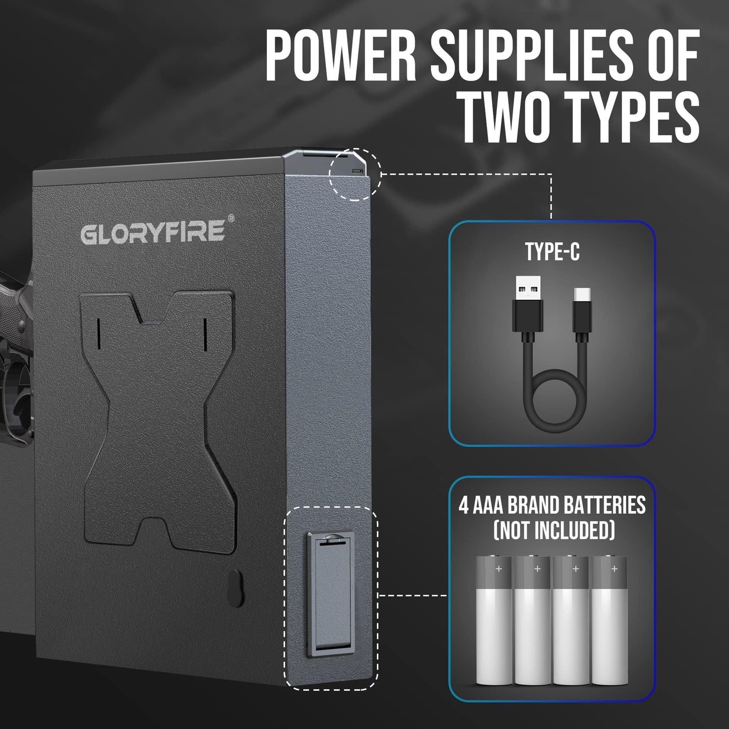 GLORYFIRE Gun Safe Biometric Pistol Safe, Mounted Nightstand Quick Access Handgun Safe and Gun Lock Box for Car, Truck, Desk, Bedside, Wall with Security Fingerprint, Key Access, PIN Code