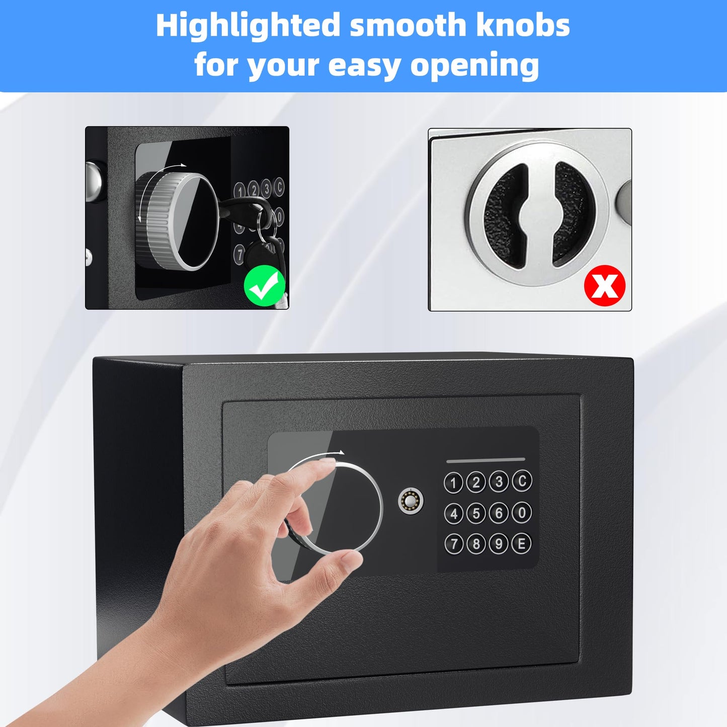 Digital Electronic Money Safe, Steel Security Lock Box with Keypad, Office Hotel Business Jewelry Gun Cash Safe, 0.23 Cubic Feet, 9.06" W x 6.69" D x 6.69" H（black）