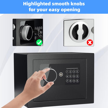 Digital Electronic Money Safe, Steel Security Lock Box with Keypad, Office Hotel Business Jewelry Gun Cash Safe, 0.23 Cubic Feet, 9.06" W x 6.69" D x 6.69" H（black）