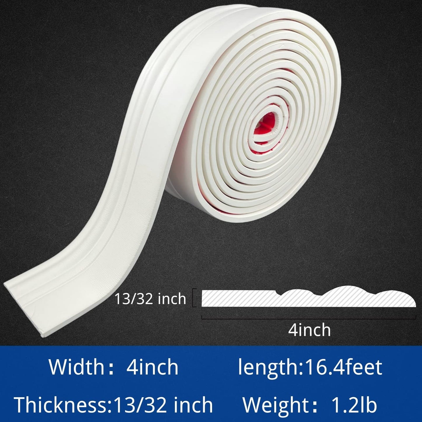 COUKIU Flexible Baseboard Molding Trim, Peel and Stick Rubber Wall Base Moulding Trim, 4 Inch x 16.4 Feet Self-Adhesive Vinyl Wall Base Cove Base (Creamy White)
