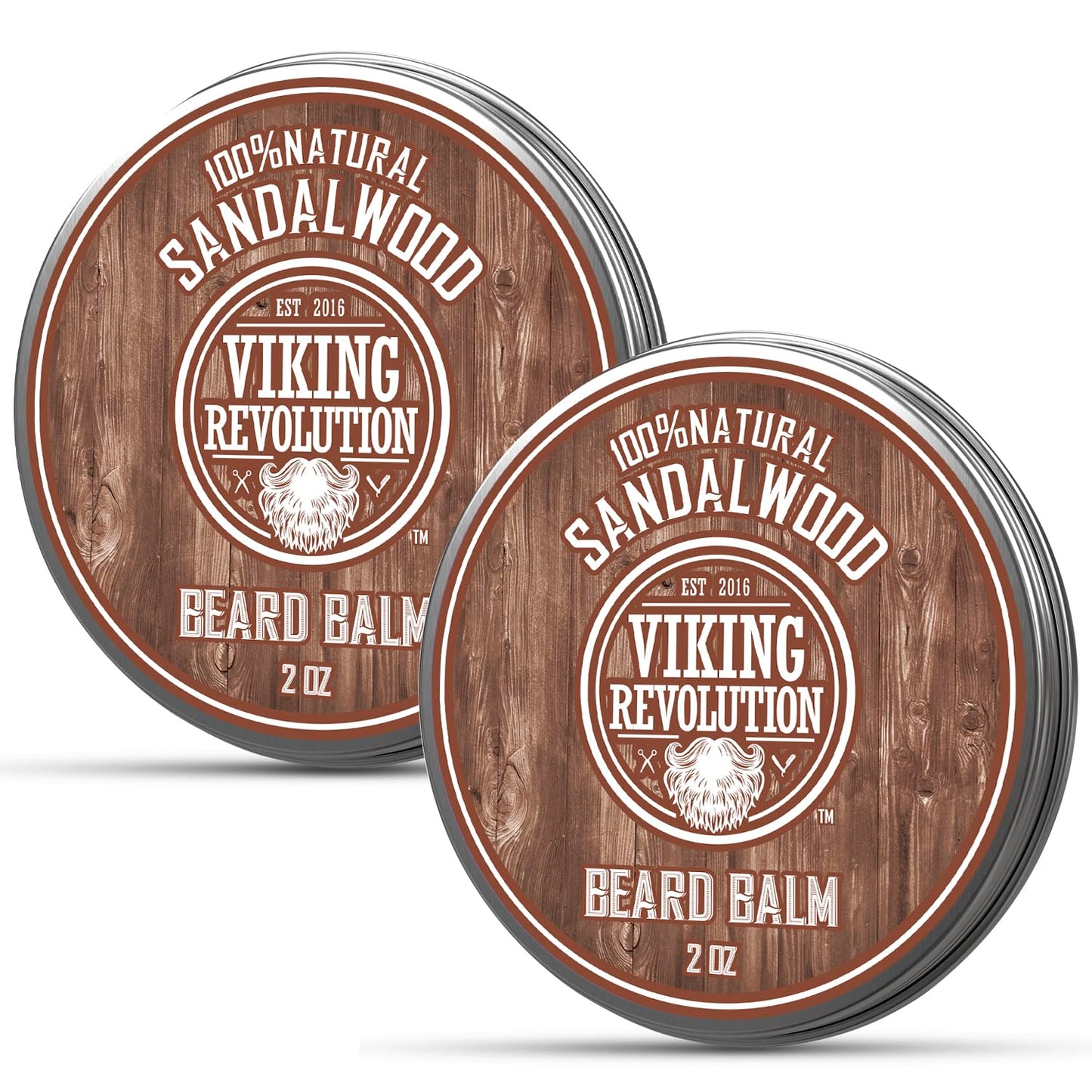 Viking Revolution Sandalwood Beard Balm for Men (2oz) and Sandalwood Beard Oil (1 fl oz) Bundle - With Argan and Jojoba Oils - Soften and Moisturize - Stocking Stuffers for Men