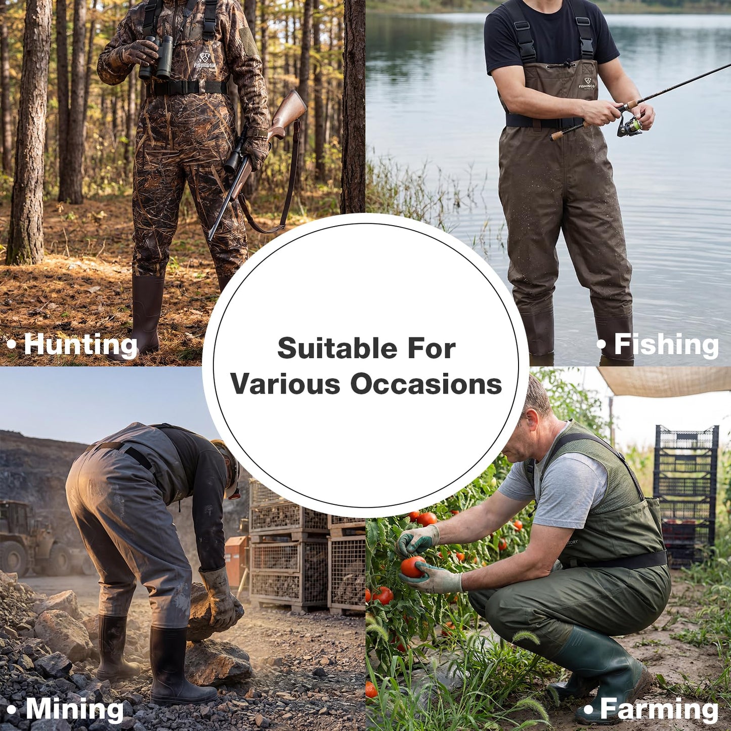 FISHINGSIR Fishing Waders for Men, 2-Ply Nylon/PVC Waterproof Women Chest Wader with Boots, Bootfoot Hunting Waders Camo