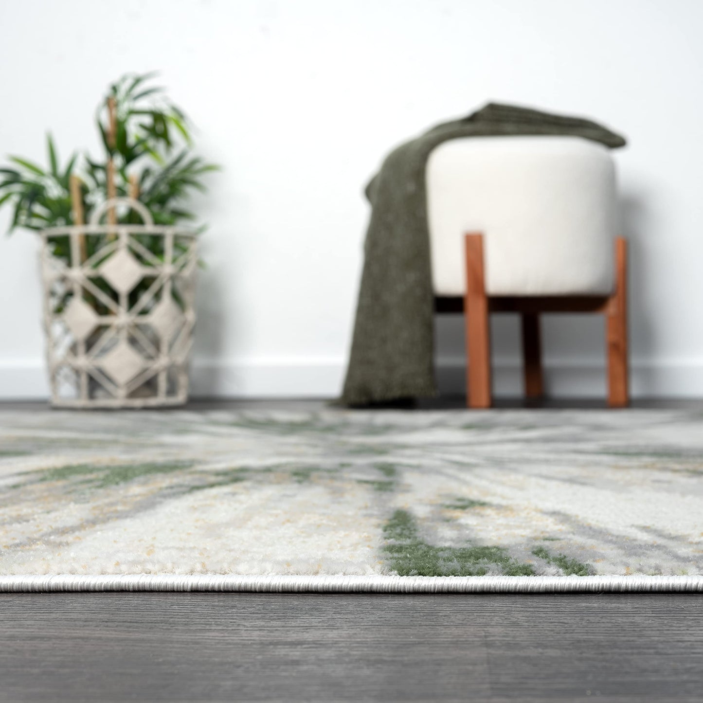 Abani Atlas 4'x6' Green/Grey Area Rug, Abstract Splash - Durable Non-Shedding - Easy to Clean