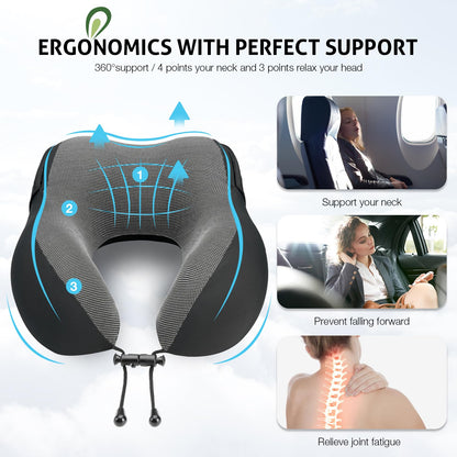 Jiancrate Travel Pillow for Neck Memory Foam, Hooded Travel Neck Pillow for Adults, Comfortable Neck Pillow for Travel with Hoodie, Flight Pillow, Airplane Pillow, Travel Cushion for Plane Car Train