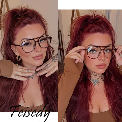 FEISEDY Blue Light Blocking Glasses Fake Nerd Clear Square Computer Lightweight Pilot Glasses Frame Oversized B2866