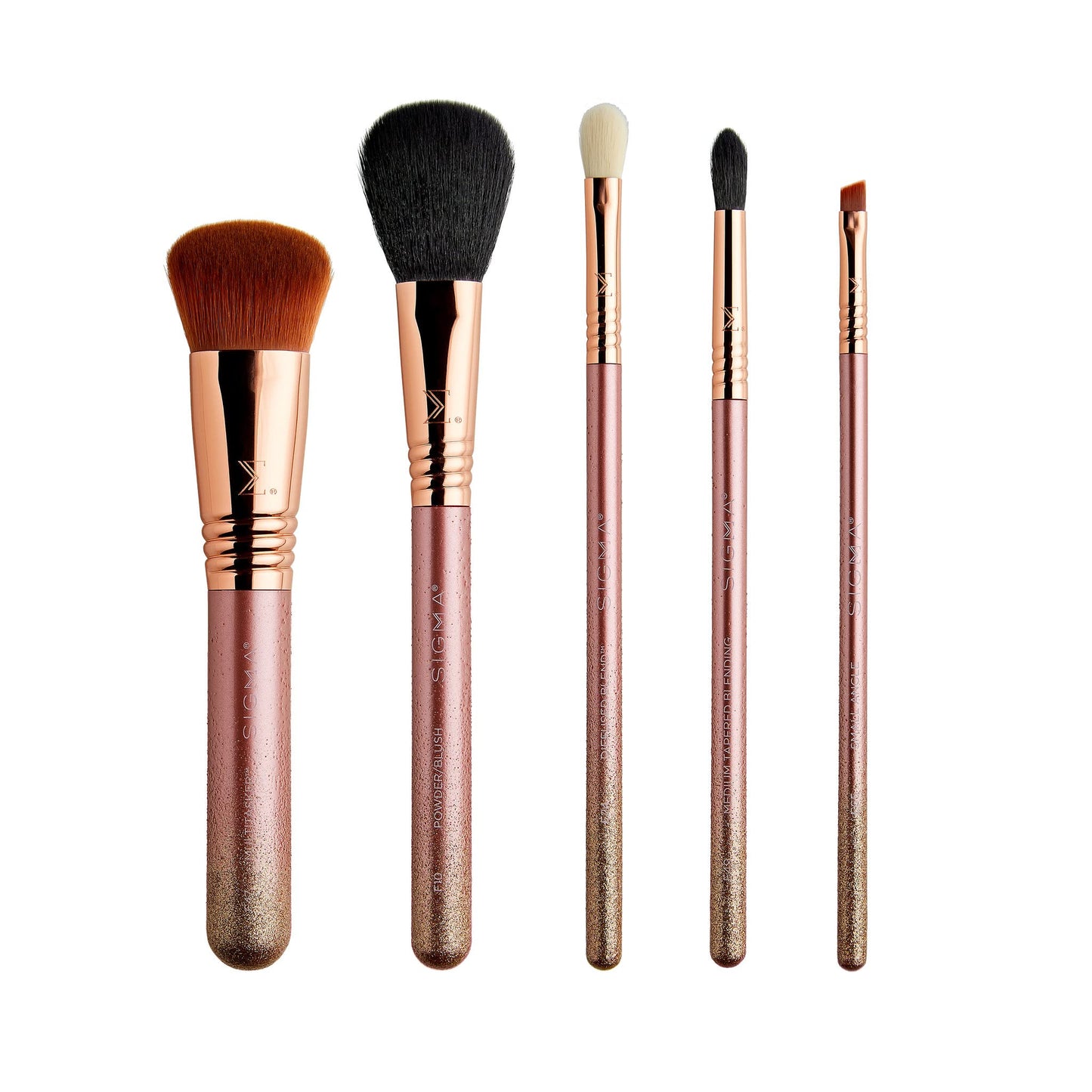 Sigma Beauty Glam ‘N Glow Mini Eye Makeup Brush Set – Set of 3 Eye Makeup Brushes for Blending, Shading, Lining, and Smudging, Includes Stylish Black Small Makeup Bag (4 Pcs)