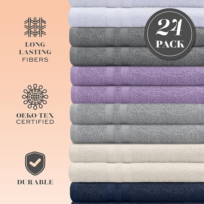 White Classic Wealuxe Multi Washcloths 24 Pack