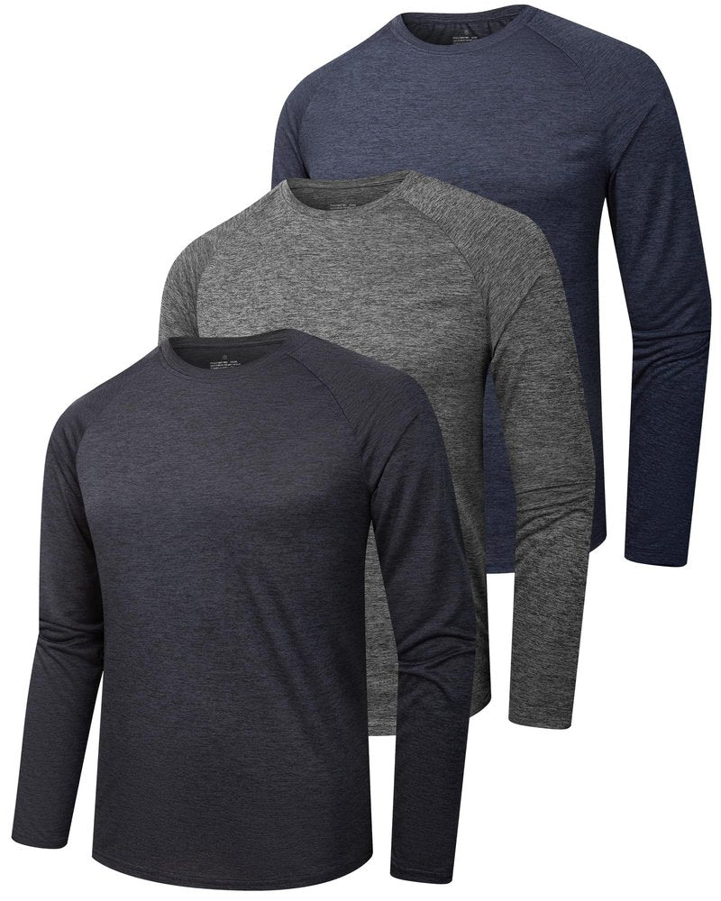 clothin 3 Pack Long Sleeve Shirts for Men/Mens Workout T-Shirts Moisture Wicking Lightweight