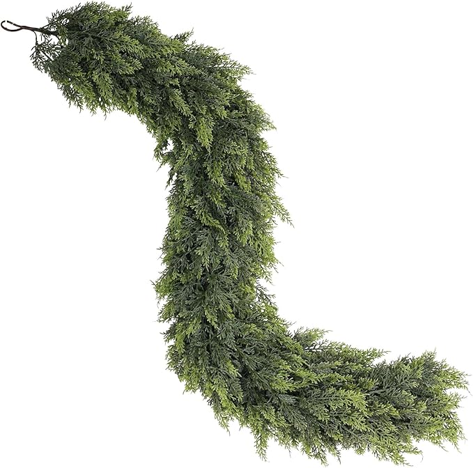 6FT Real Touch Cedar Garland for Fireplace - Artificial Christmas Garlands Realistic Faux Greenery Fake Pine Needles Garland for Holiday,Table, Window,Mantel,Stairs, Home,Indoor Outdoor Decor (1PCS)