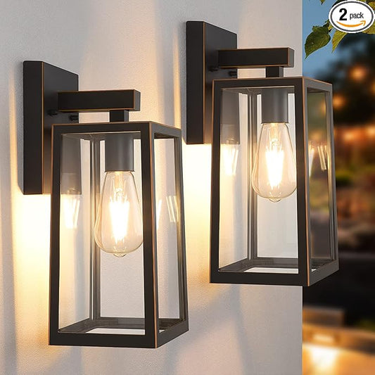 MAXvolador Outdoor Wall Sconce, Large Exterior Waterproof Wall Lantern Light Fixture, Oil Rubbed Bronze Porch Lights, Anti-Rust E26 Patio Lighting, 2 Pack