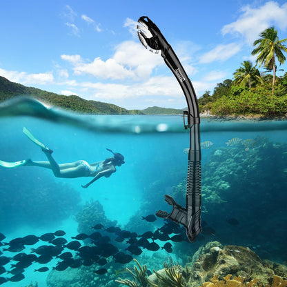 Aegend Dry Snorkel, Easy-Breath Free Diving Snorkel for Snorkeling Scuba Diving Freediving Swimming, with Top Dry Valve and Food-Grade Silicone Mouthpiece for Adult Youth, Black
