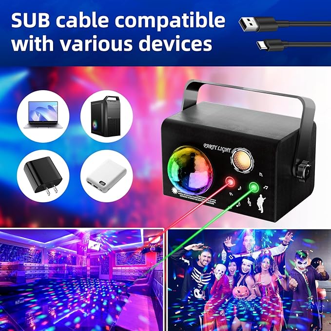 Square Party Lights, 4 Modes Sound Activated DJ Disco Light with Remote & Strobe, USB Powered Dance Stage Lights for Home Party, Birthday, Wedding, Karaoke, KTV, Bar, Club, Halloween Decor
