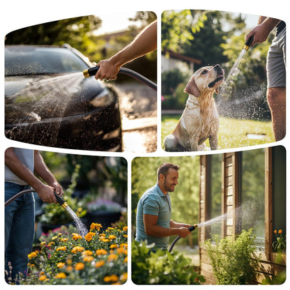 Haeteir 50ft Non-Expanding Garden Hose with 8-Layer Latex Core, Lightweight & Kink-Free, Flexible Heavy Duty Water Hose for Lawn, Yard, Car Washing (3/4" Solid Brass Fittings, Crush-Resistant)