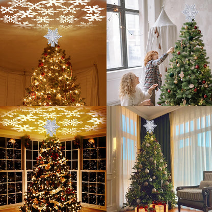 TKYHRMAS Christmas Tree Toppers Lighted with 6 Projection Modes, Christmas Snowflake Tree Topper with Built-in LED Rotating Lights, Silver 3D Glitter Projection for Xmas Party Holiday Decorations
