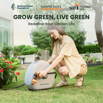 Giraffe Tools Ground Mounted Retractable Hose Reel 1/2 Inch x 82FT, Heavy Duty Automatic Rewind Garden Hose Reel, with Flexible Swivel Base for Lawn, Concrete Floor