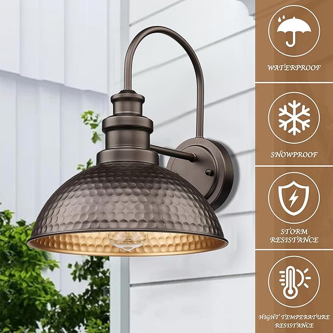 Casia Outdoor Farmhouse Barn Lights, Rustic Outdoor Wall Sconce, Exterior Wall Lights, Front Door Mounted Lighting Fixture,Vintage Gooseneck Lighting (Oil Rubbed Bronze, 4 Pack)