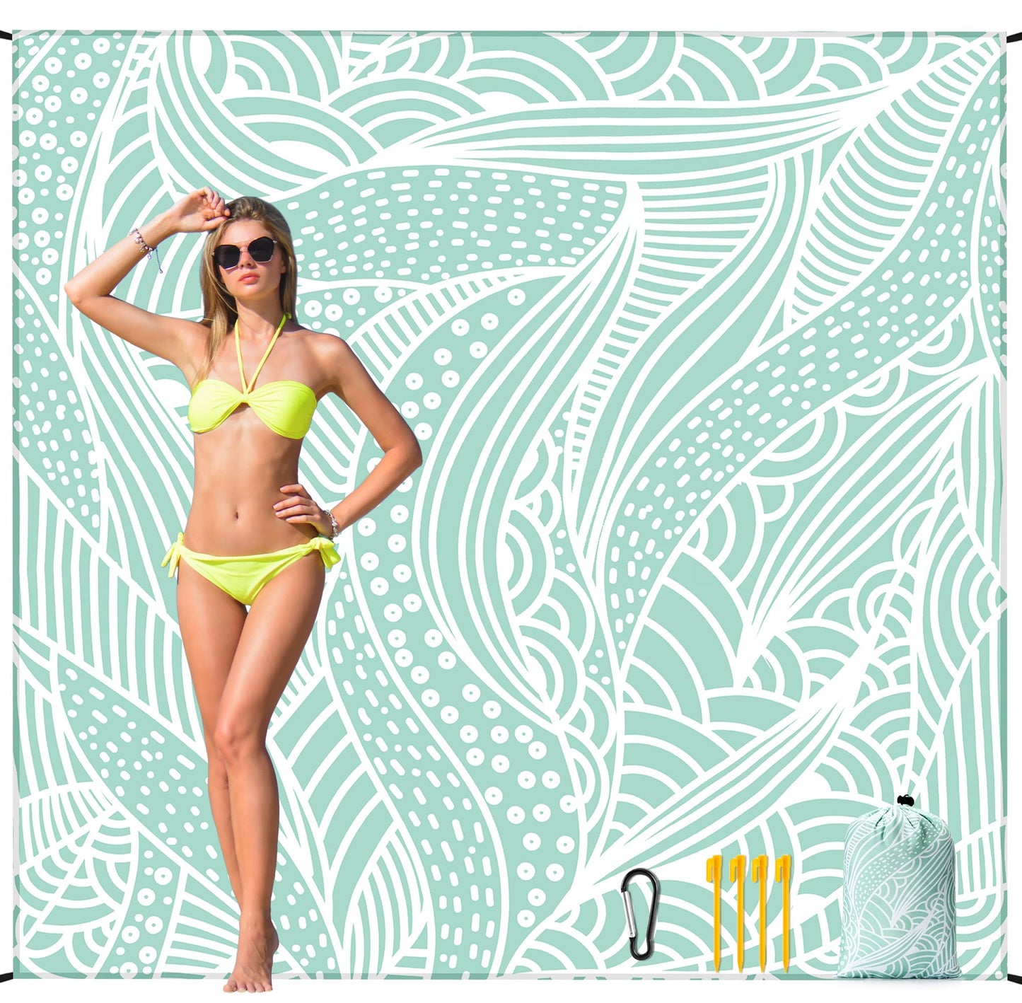 HIHOHO Beach Blanket Waterproof Sandproof Beach Mat for 1-8 Adults Quick Drying Durable Outdoor Picnic Mat for Beach Festival Travel Camping Hiking (LBL-Ripple, 79"×83"(4 Person))