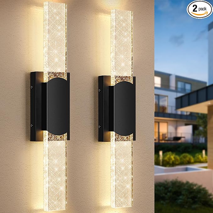 23.5in Large Size Outdoor Wall Light Fixtures with Crystal Bubble Glass, Waterproof Exterior Sconces LED Wall Lanterns, Porch Lights Wall Mounted 10W 3000K Outside Lights for House Front Door Garage