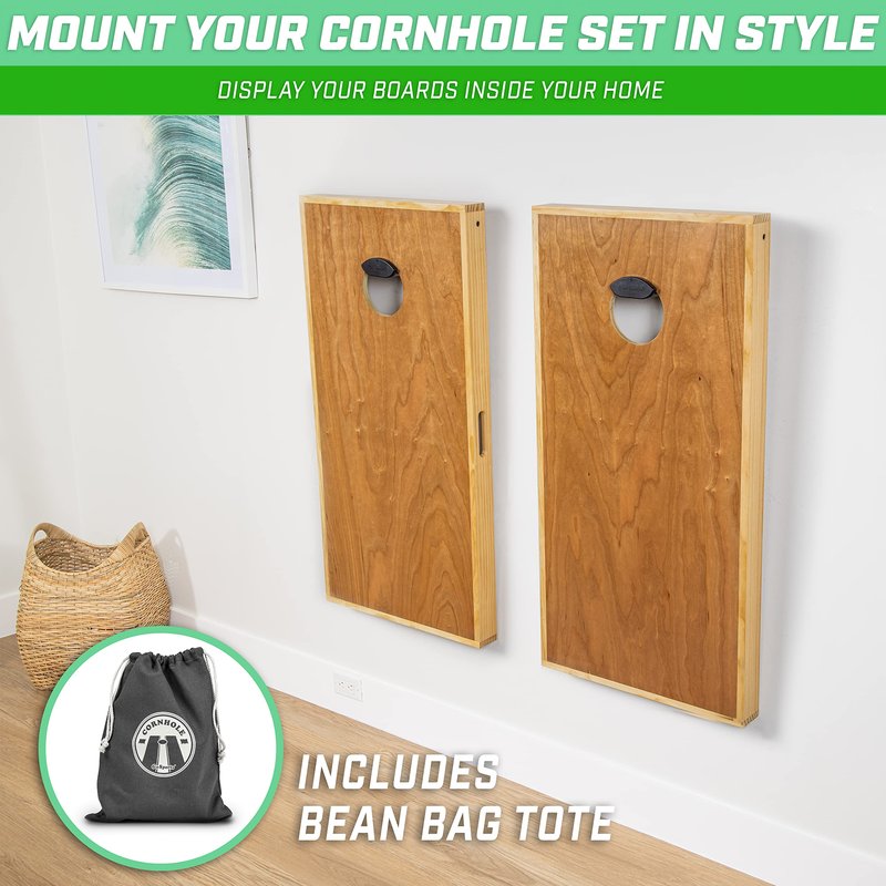 GoSports Wall Mounted Cornhole Board Hangers - Set of 2 - Includes Bean Bag Tote