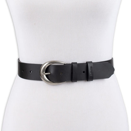 Levi's Women's Casual Soft Leather Jean Belt with Rounded Buckle, Black Loop, Large