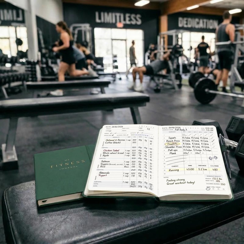 &And Per Se Workout and Food Journal – Fitness Journal with Daily Diet Tracker & Gym Exercise Log Book for Men & Women – Undated, A5 Size, Leather Hardcover (Forest Green)