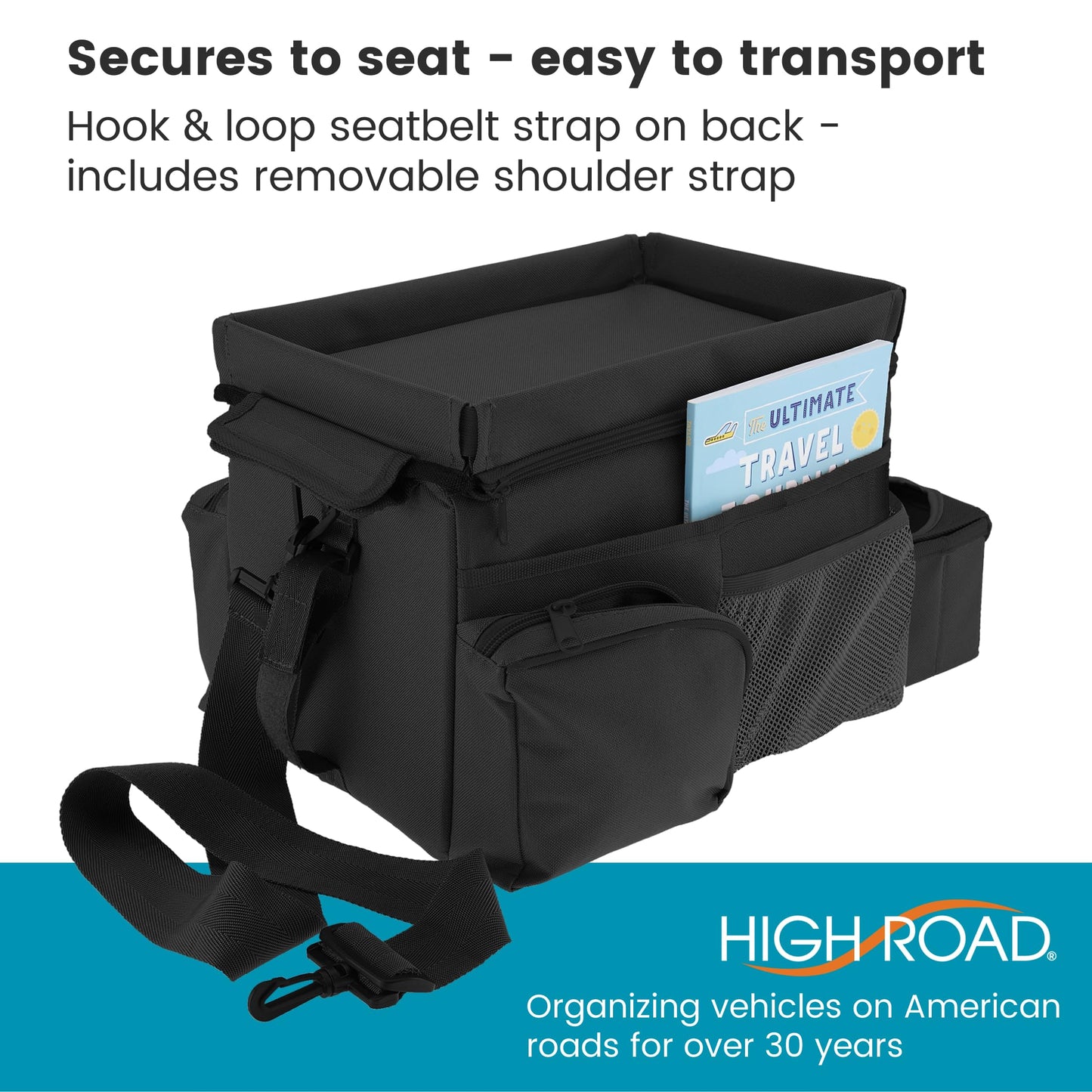 High Road CarHop Car Seat Organizer for the Front or Back Seat for Kids and Adults with Cup Holder Tray, Side Pockets and Cooler Compartment