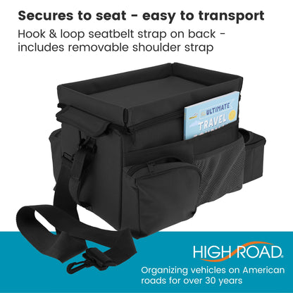 High Road CarHop Car Seat Organizer for the Front or Back Seat for Kids and Adults with Cup Holder Tray, Side Pockets and Cooler Compartment