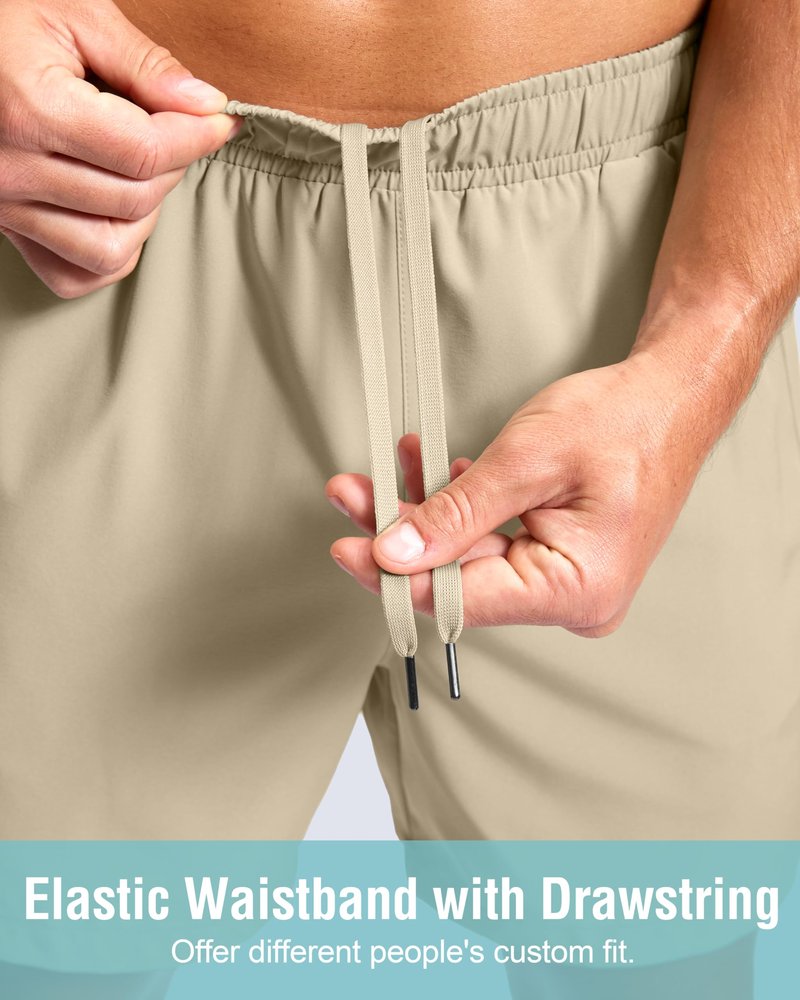 G Gradual Men's Athletic Running Shorts with Zipper Pockets Quick Dry 7"/ 5"/ 9" Workout Gym Shorts for Basketball Hiking(Khaki,9M)