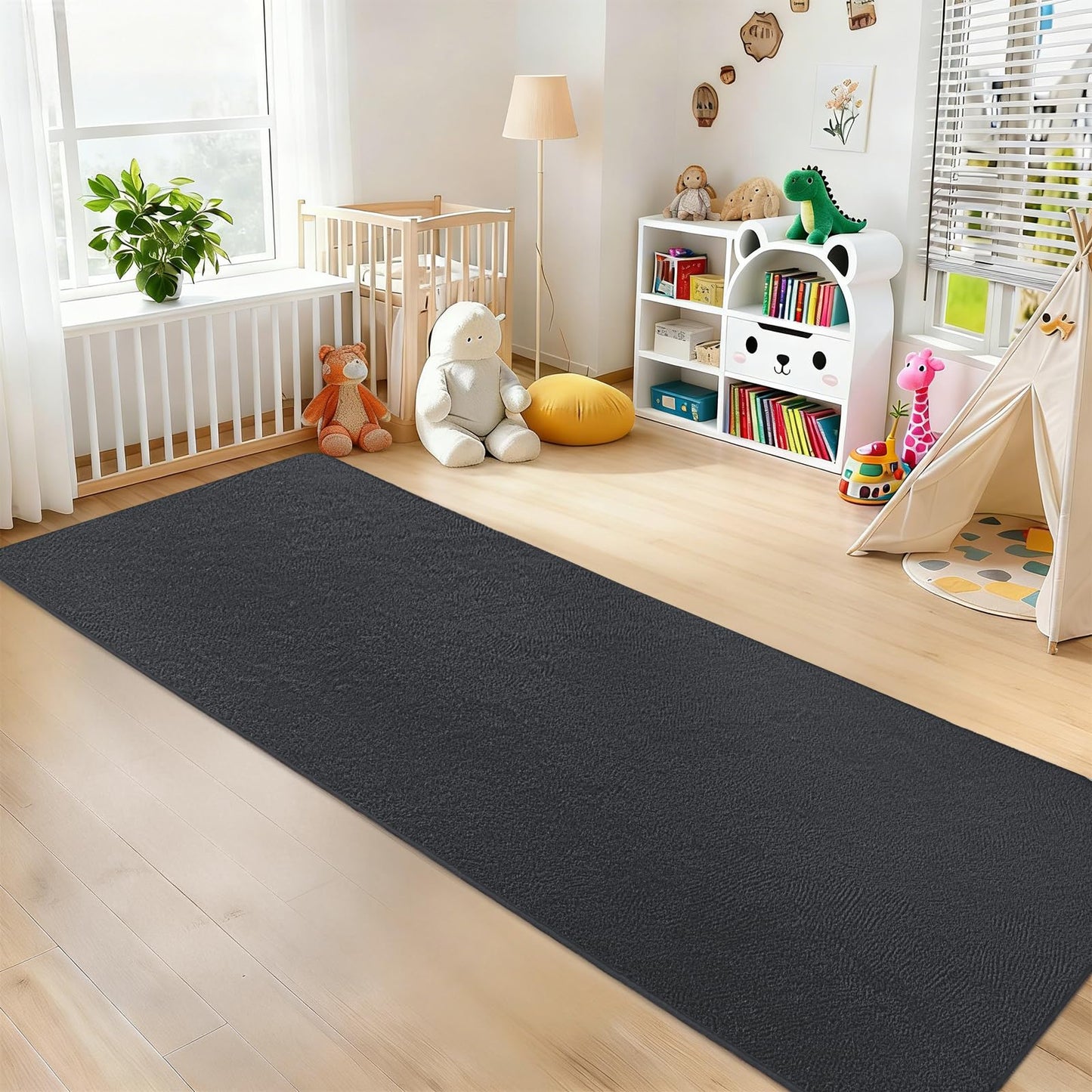 QDUIDU Runner Rugs for Bedroom Living Room, 2x6 Feet Ultra Soft Dark Grey Runner Rug Thickened with Memory-Foam, Solid Modern Minimalist Carpets for Home Decor, Non-Slip and Comfy Bedside Hallway Rug