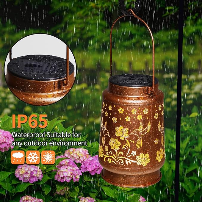 Solar Lanterns Outdoor Waterproof Hummingbird Garden Decor Birthday Gifts for Women Mom Grandma Hanging Solar Lights Metal Solar Decoration Outside for Yard,Patio,Backyard,Porch
