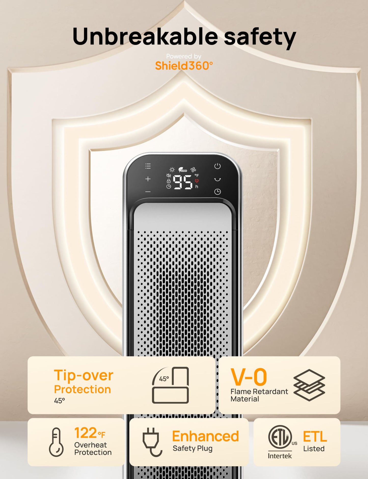 Dreo Space Heater Indoor, 25" 11.5ft/s Fast Portable Room Heater with Remote and Thermostat, 3 Modes, Overheating & Tip-Over Protection, Electric Heaters for Indoor Use Large Room, Bedroom, Silver