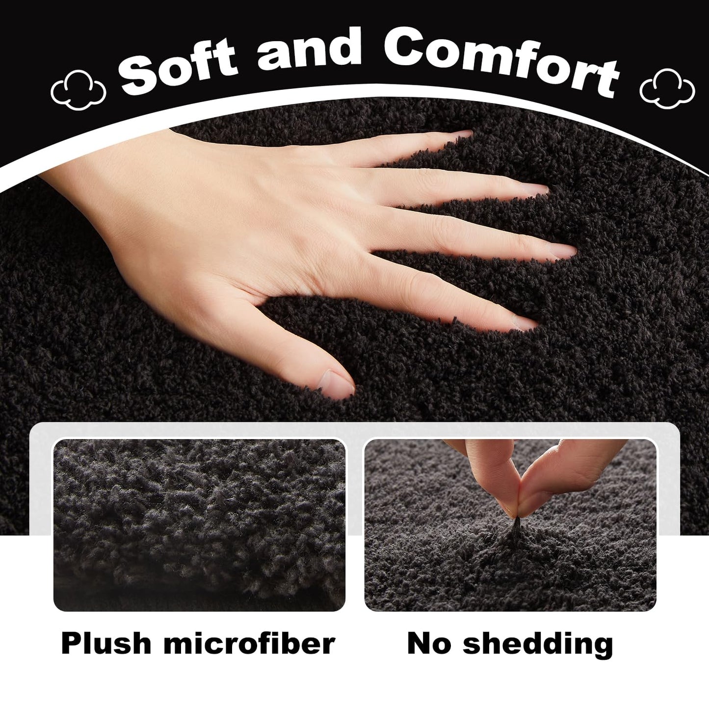 TYUU Black Bathroom Rug, Ultra Soft Bath Rugs Non Slip Washable, Super Absorbent Quick Dry Bath Mat with Rubber Backing for Bathroom Floor, Shower, or Sink, Black 20" x 30"