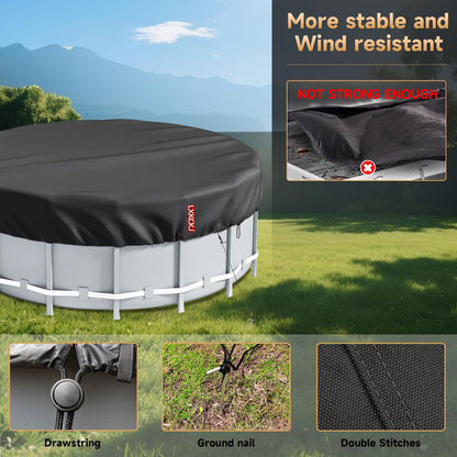 LXKCKJ 12 Ft Round Pool Cover, Solar Covers for Above Ground Pools, Inground Pool Cover Protector with Drawstring Design Increase Stability, Hot Tub Cover Ideal for Waterproof and Dustproof (Black)