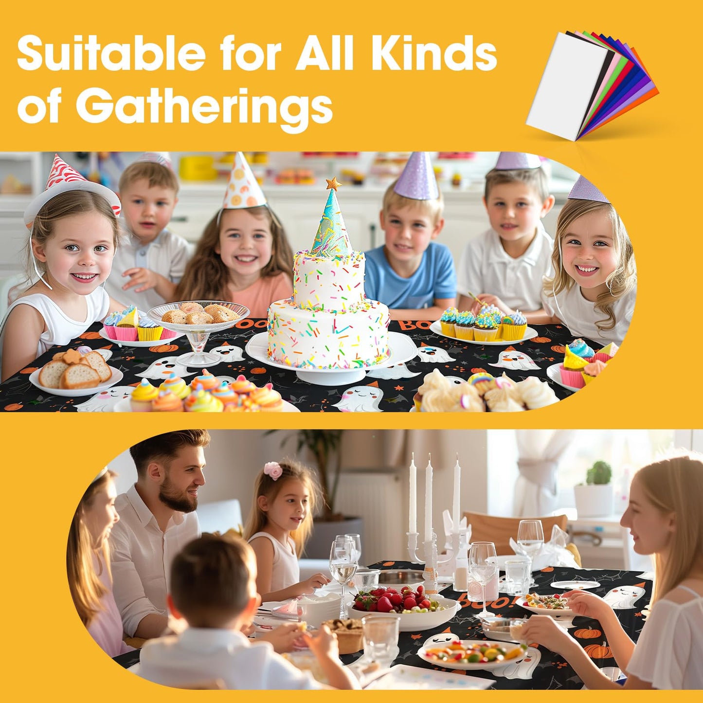 Niuara Halloween Black Plastic Table Cloth - 4 Pack 54" × 108" Rectangle Disposable Tablecloths for 6FT Tables, Waterproof Table Cover for Party, Holiday & Gathering Use