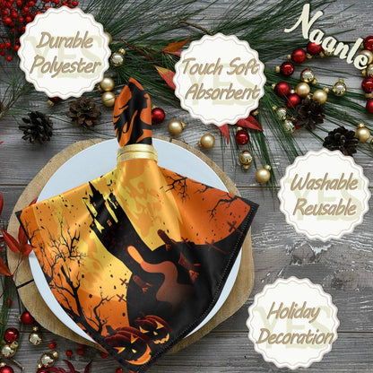Naanle Halloween Cloth Napkins Dinner Table Napkins Set of 4, Witch Solid Washable Reusable Polyester Napkins with Hemmed Edges for Home Holiday Party Wedding Oversized 20 x 20 in