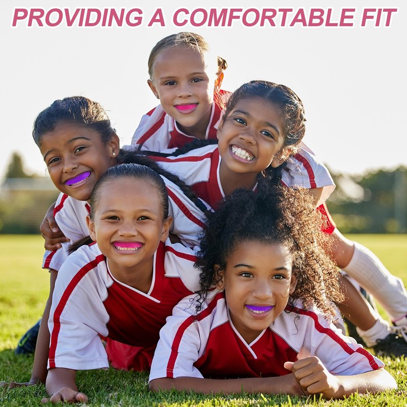 BBTO 6 Pack Kids Youth Mouth Guard for Football Sports, Purple Pink Boys Girls Sports Mouthguard with Case, Soft Mouth Guard for Hockey Boxing MMA Basketball, Ages 4+