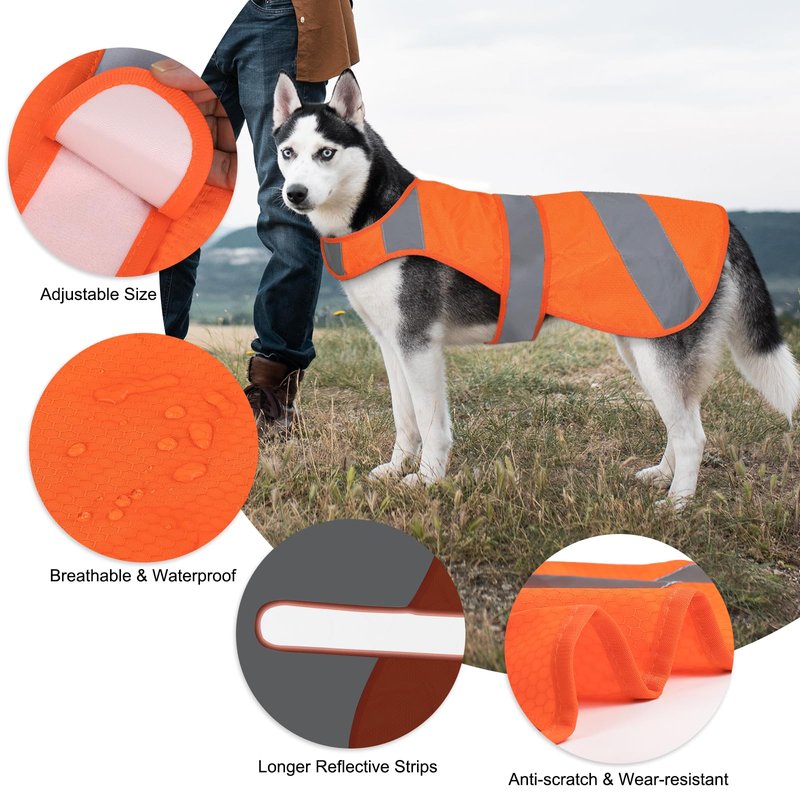 Orange High Visibility Safety Dog Vest, Hunting Jacket, Adjustable Soft Reflective Coat for Small Medium Large Dogs