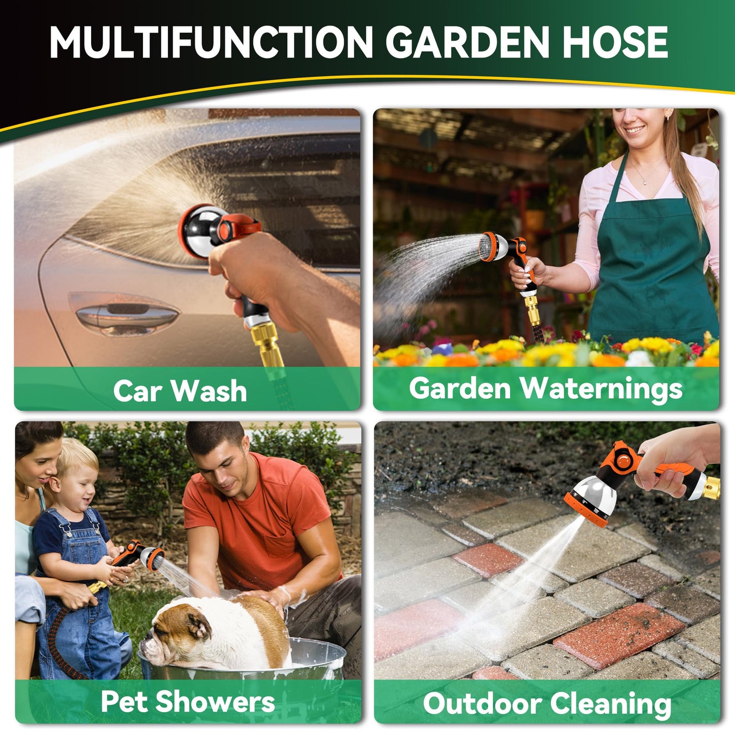 Expandable Hose Pipe 100FT, Upgraded 3-Layer Latex No-Kink Flexible Garden Hose, 3/4"&1/2" Metal Connectors, 10 Function Spray Nozzle, Water Hose for Gardening, Washing & Cleaning (100ft/30m)
