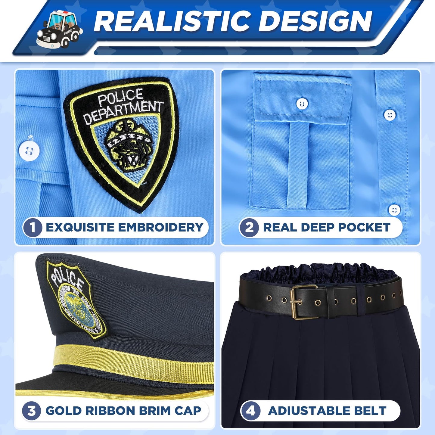 Loscola Police Officer Costume for Kids, Girls Police Costume for Kids, Halloween Costumes for Girl Kid 3-12, Cop Uniform for Girls, Cop Outfit for Party Dress Up