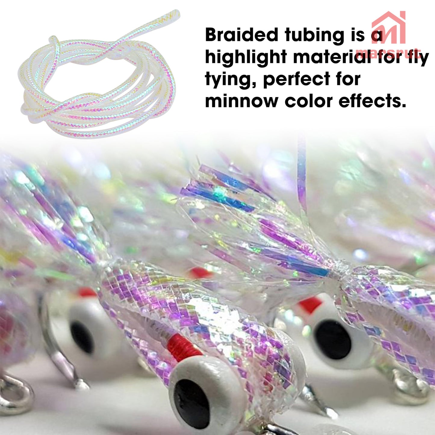 4pcs Mylar Tubing Fly Tying, 2/4/6/8mm Pearlescent Braid Tube Set for Fishing, Holographic Hollow Round Cord, Fish Pattern, Polyester Materials, 1 Meter Long Per Size