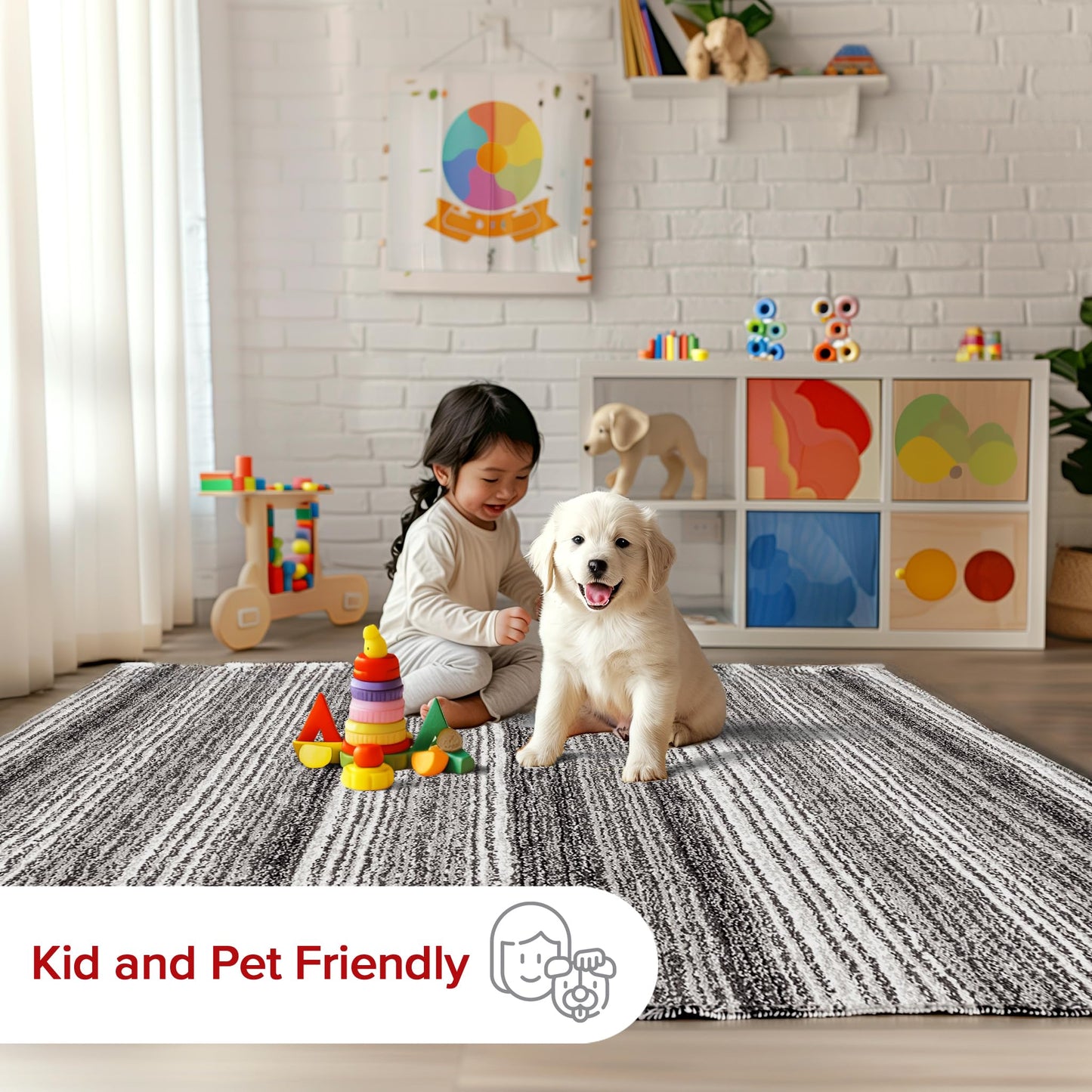 nuLOOM Drey Striped Shag Area Rug - 2x10 Runner Shag Rug Casual Gray Multi/Brown Rugs for Living Room Bedroom Dining Room Nursery Entryway Hallway