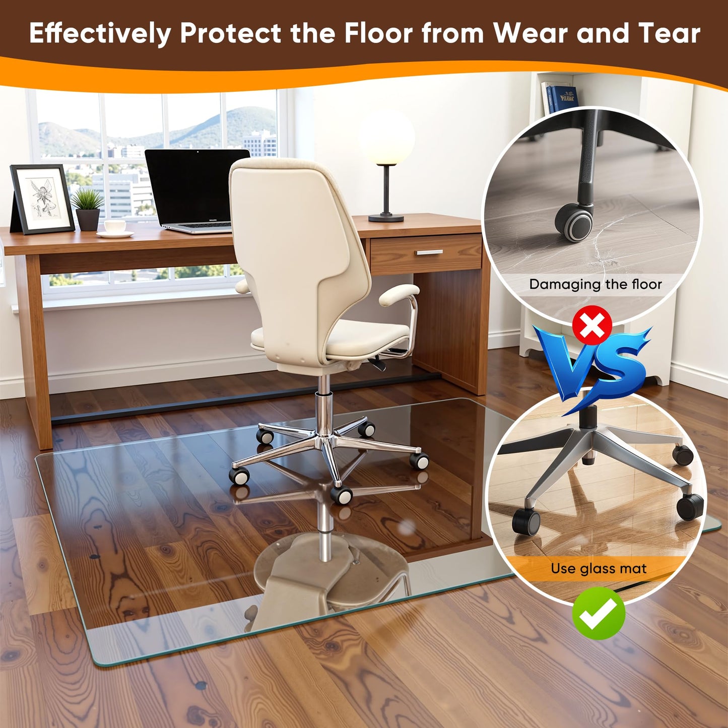 Antok Tempered Glass Chair Mat, 46"x55" Office Chair Mat for Carpet & Hardwood Floors, Heavy Duty 1/5" Desk Chair Mat for Smooth Rolling at Home or Office